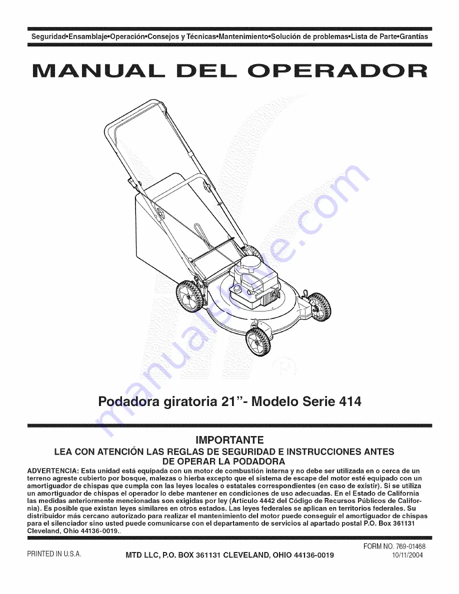 MTD 11A-414E729 Operator'S Manual Download Page 17