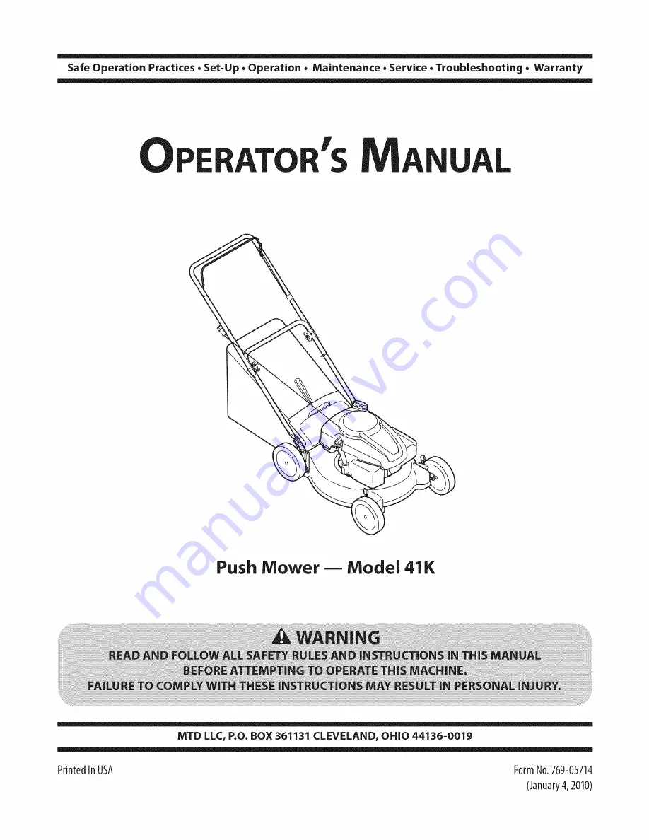 MTD 11A-41K3001 Operator'S Manual Download Page 1