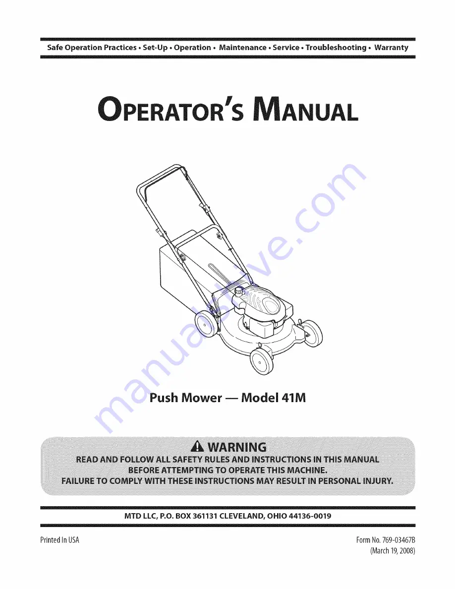 MTD 11A-41MY229 Operator'S Manual Download Page 1