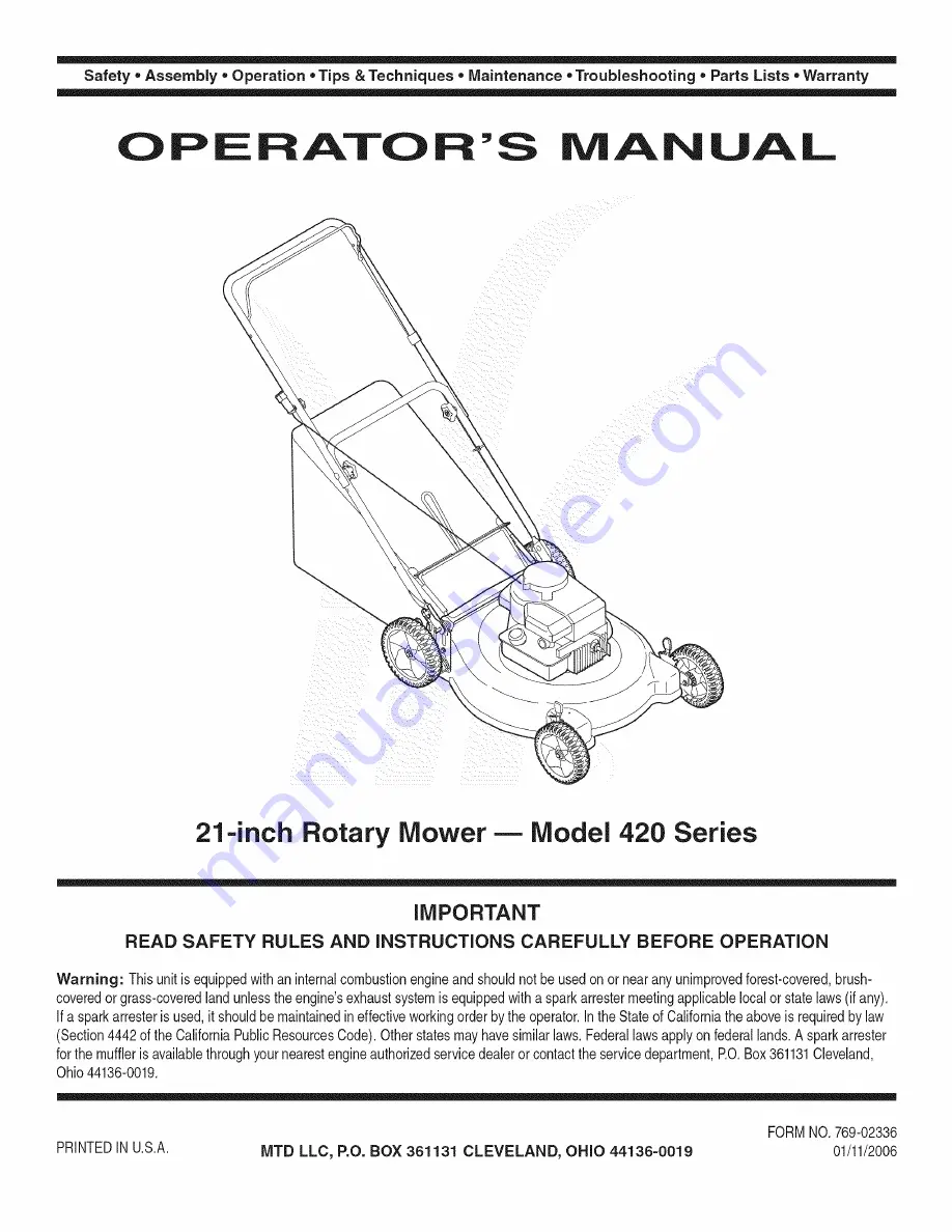 MTD 11A-429R729 Operator'S Manual Download Page 1