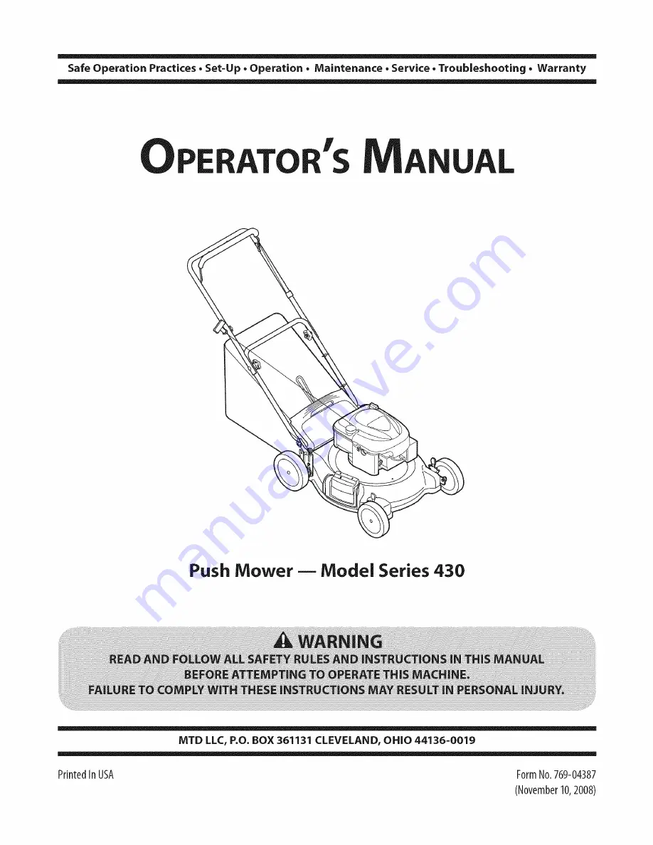 MTD 11A-436Q095 Operator'S Manual Download Page 1