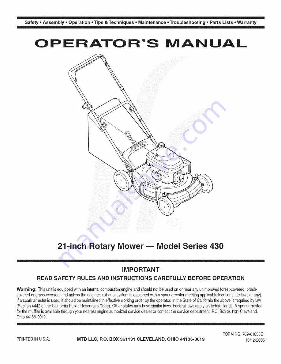 MTD 11B-439Q755 Operator'S Manual Download Page 1