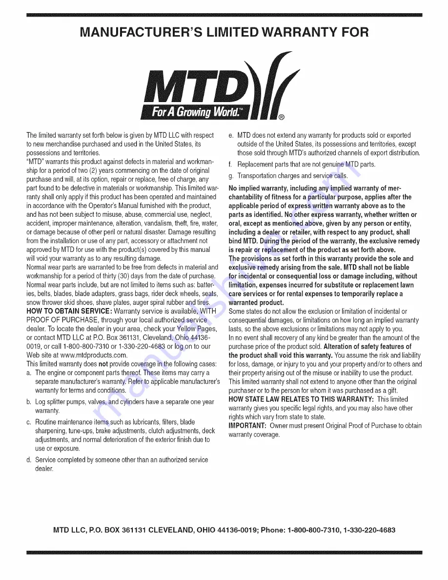 MTD 11B-439Q755 Operator'S Manual Download Page 16