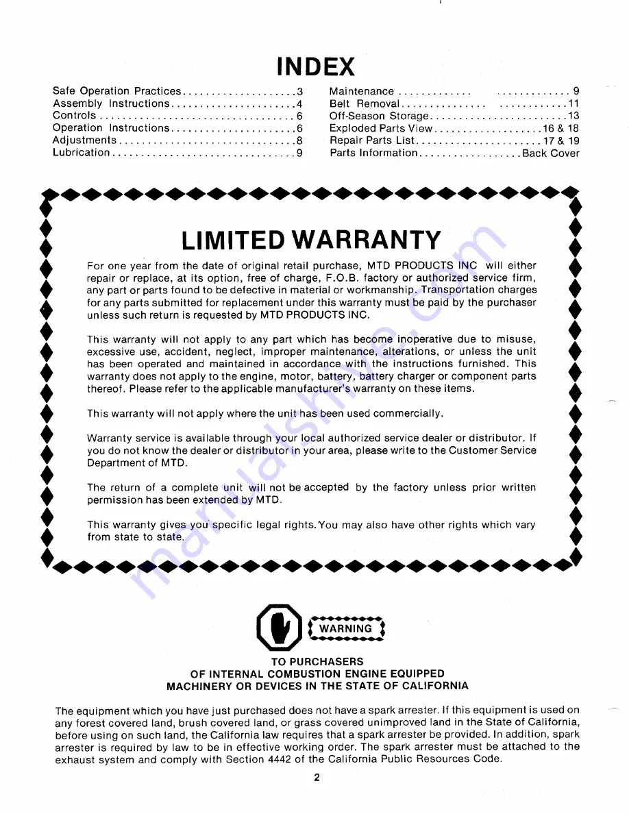 MTD 120-280A Owner'S Manual Download Page 2