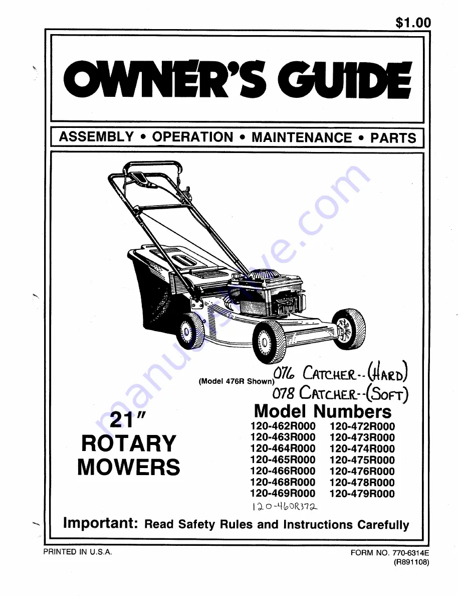 MTD 120-460R372 Owner'S Manual Download Page 1