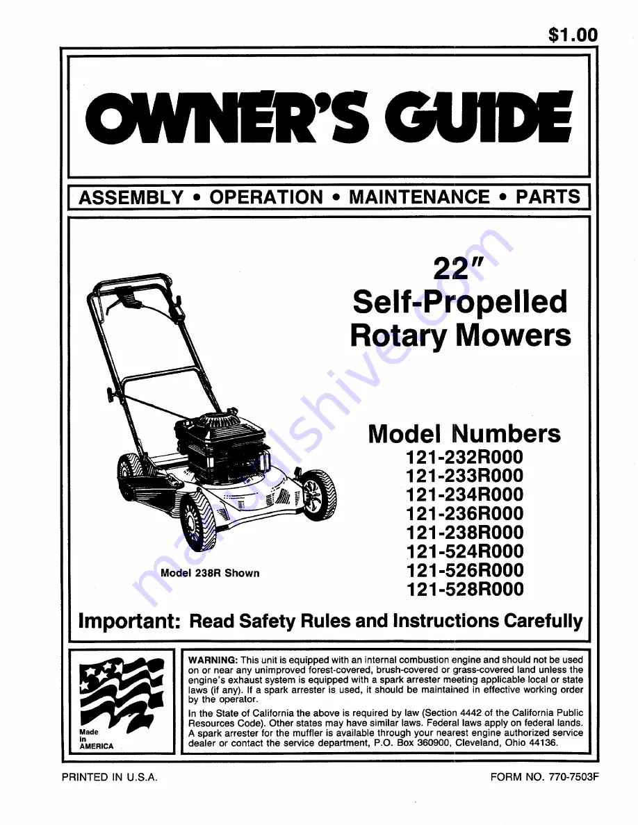 MTD 121-232R000 Owner'S Manual Download Page 1