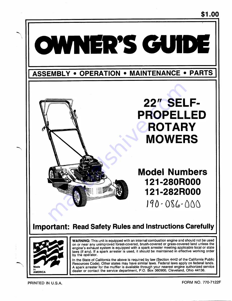 MTD 121-280R000 Owner'S Manual Download Page 1