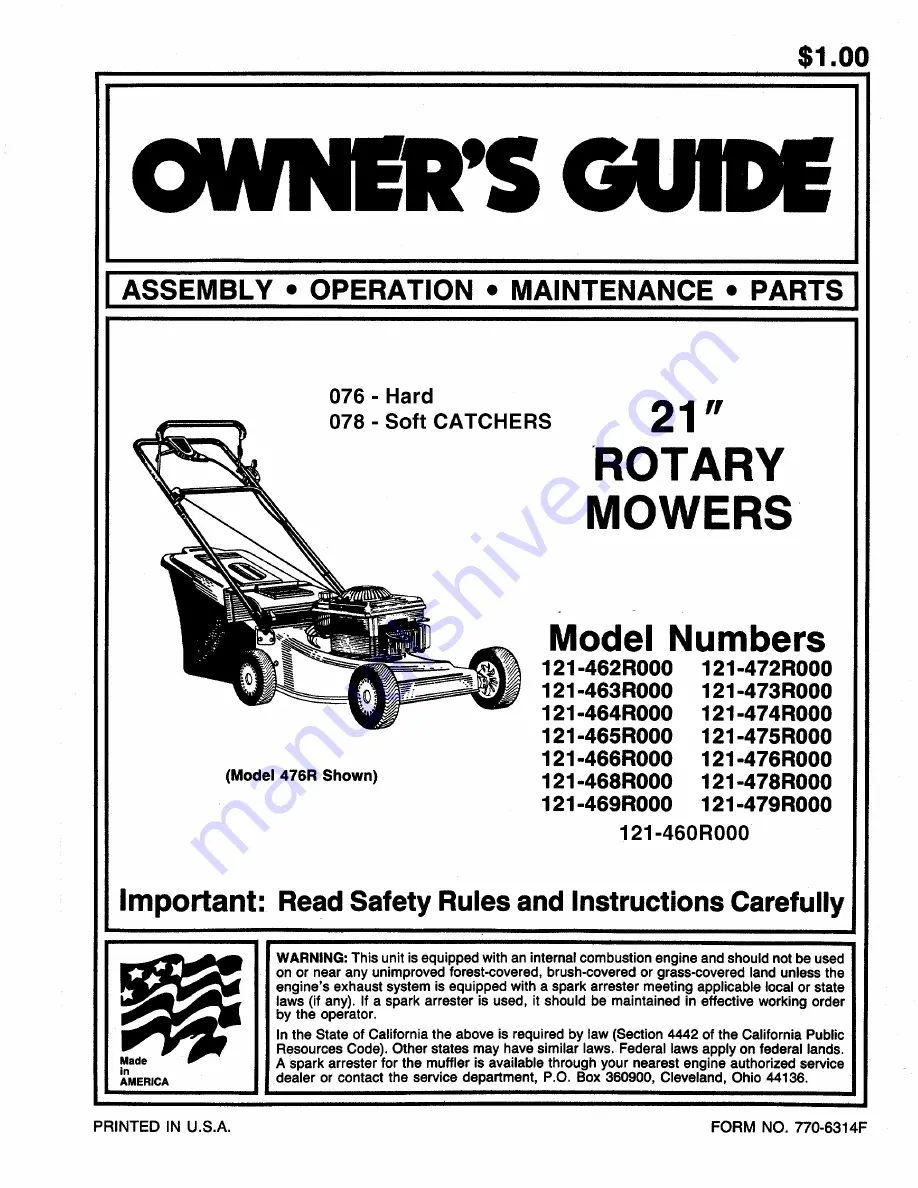 MTD 121-460R000 Owner'S Manual Download Page 1