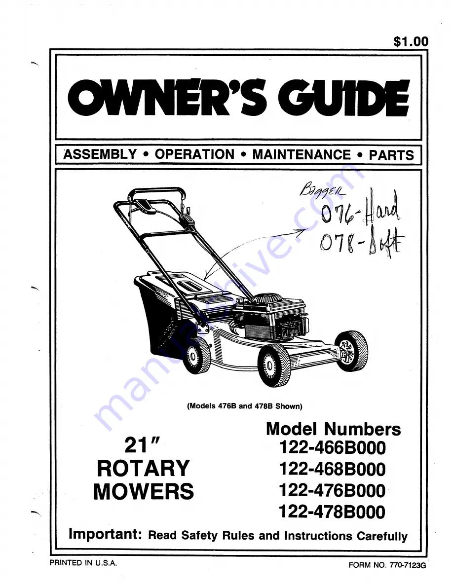 MTD 122-466B000 Owner'S Manual Download Page 1