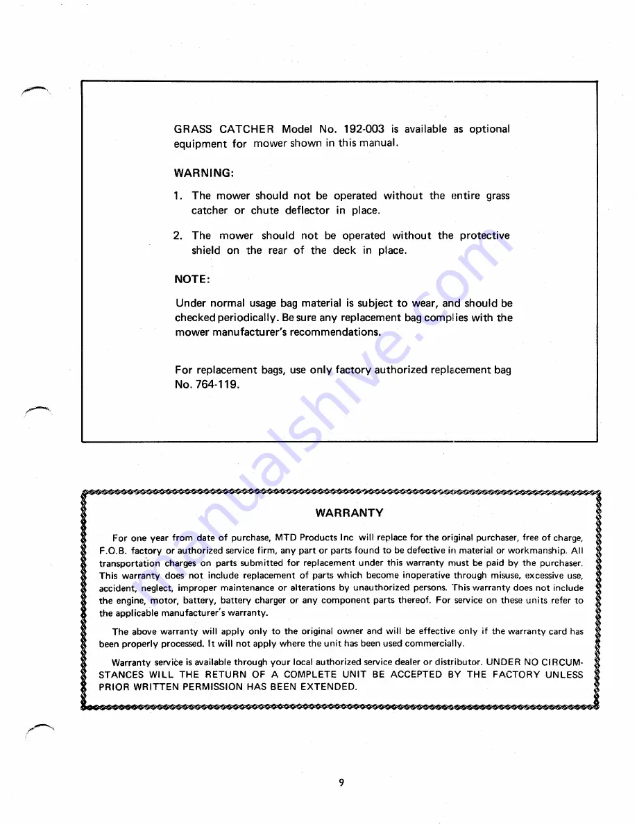 MTD 122-550 Operating/Service Instructions Manual Download Page 9