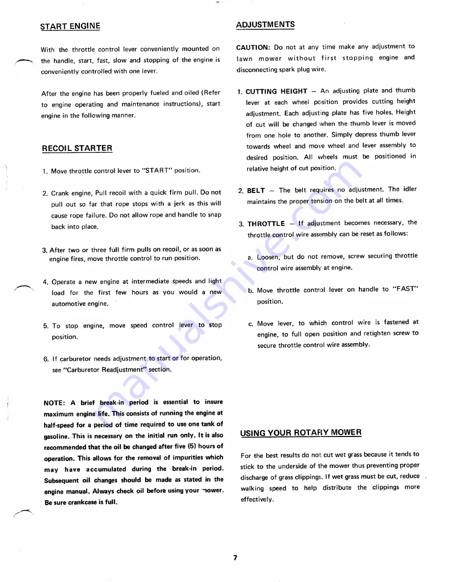 MTD 123-280 Operating/Service Instructions Manual Download Page 7