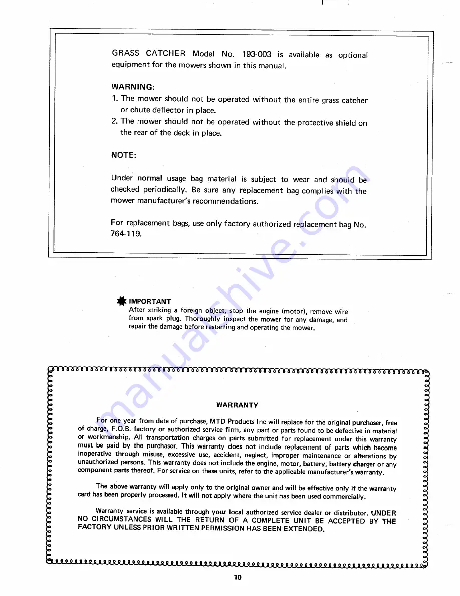 MTD 123-280 Operating/Service Instructions Manual Download Page 10