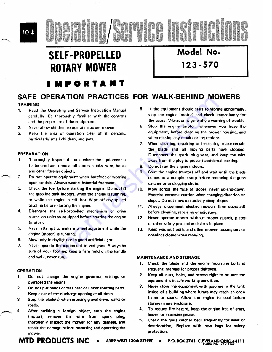 MTD 123-570 Operating/Service Instructions Manual Download Page 1