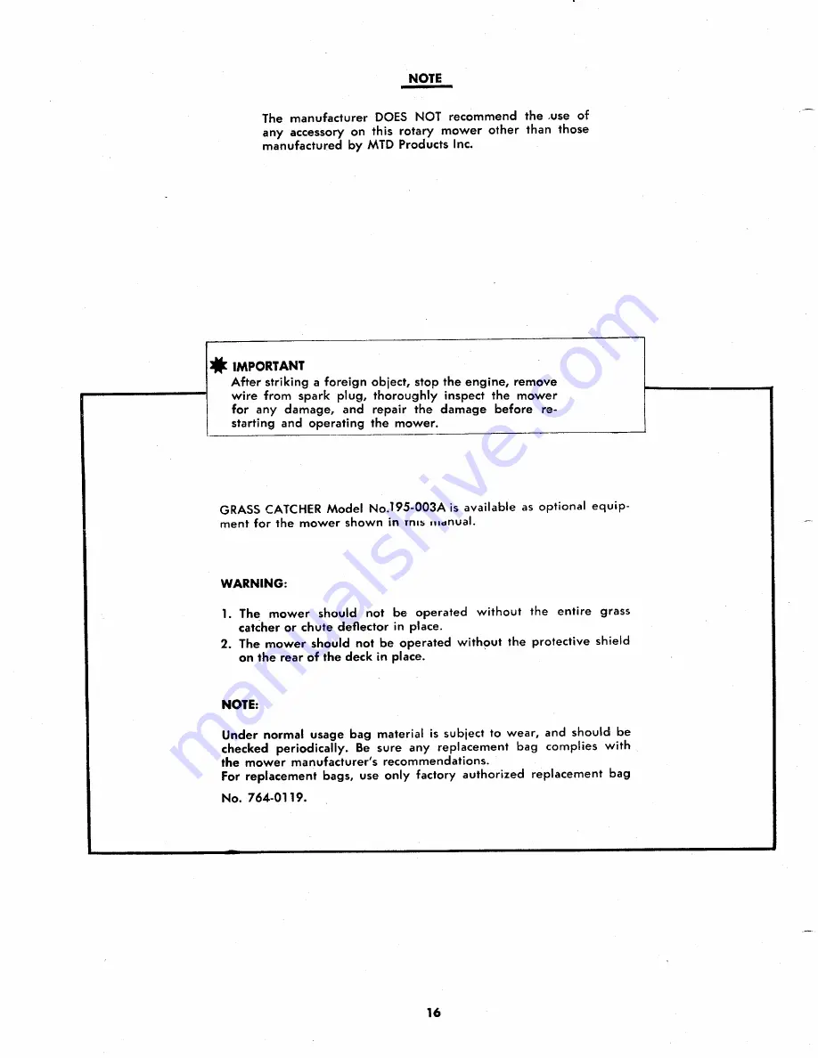 MTD 125-550A Owner'S Operating Service Instruction Manual Download Page 16