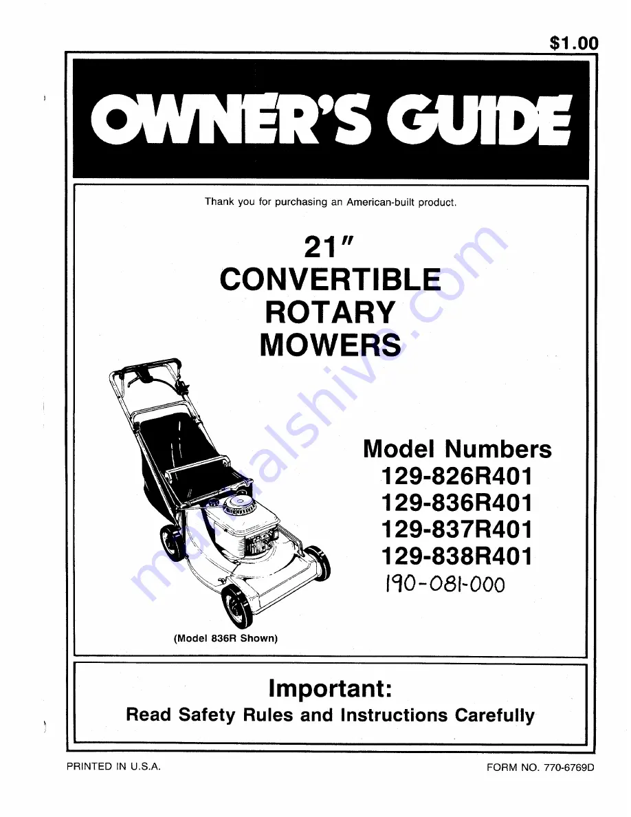 MTD 129-826R401 Owner'S Manual Download Page 1