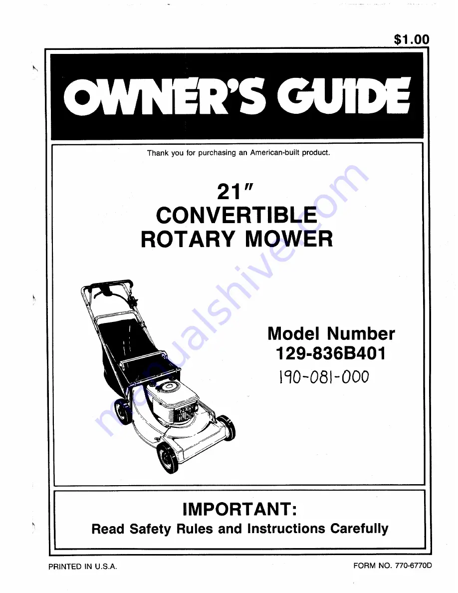 MTD 129-836B401 Owner'S Manual Download Page 1