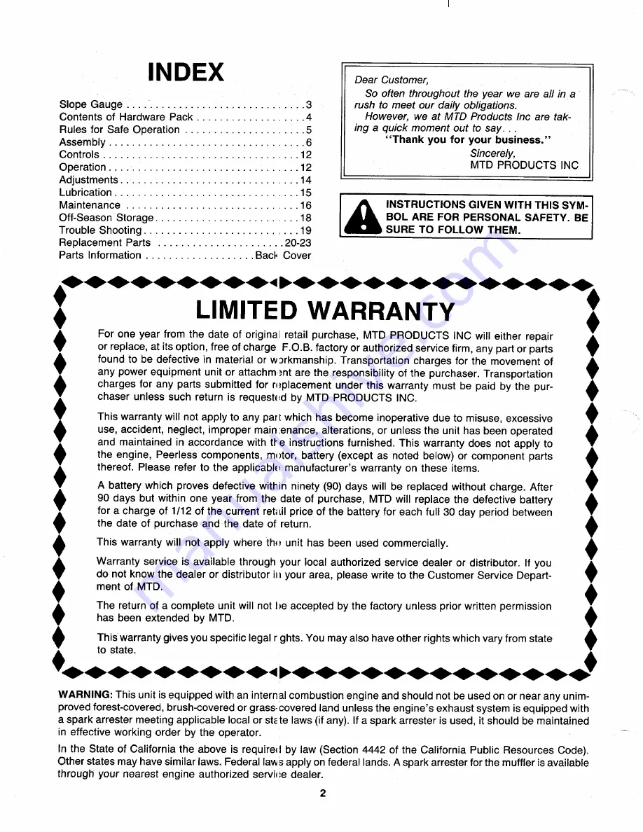 MTD 129-836B401 Owner'S Manual Download Page 2