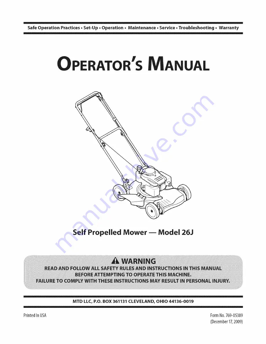 MTD 12A-26JC006 Operator'S Manual Download Page 1