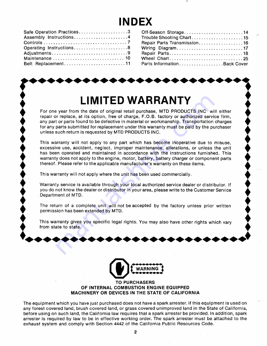 MTD 130-360A Owner'S Manual Download Page 2