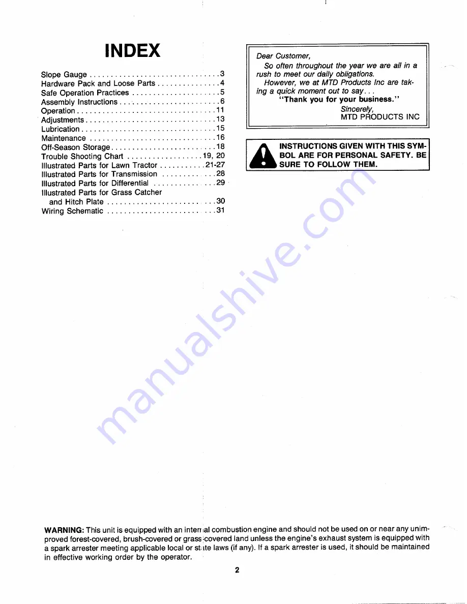 MTD 130-527-000 Owner'S Manual Download Page 2