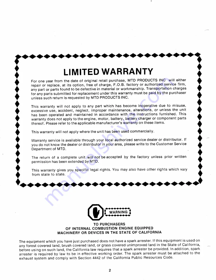 MTD 130-760A Owner'S Manual Download Page 2