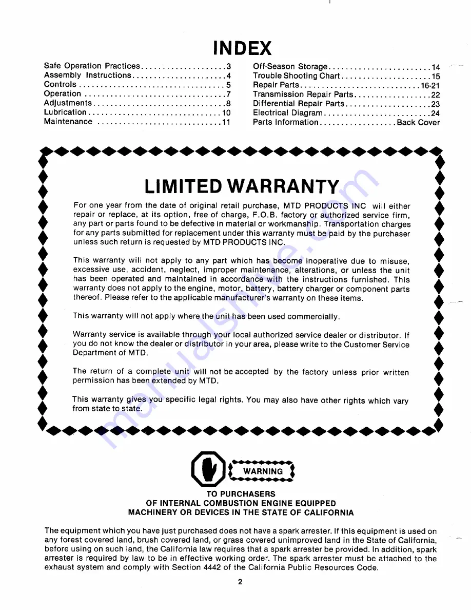 MTD 131-380A Owner'S Manual Download Page 2