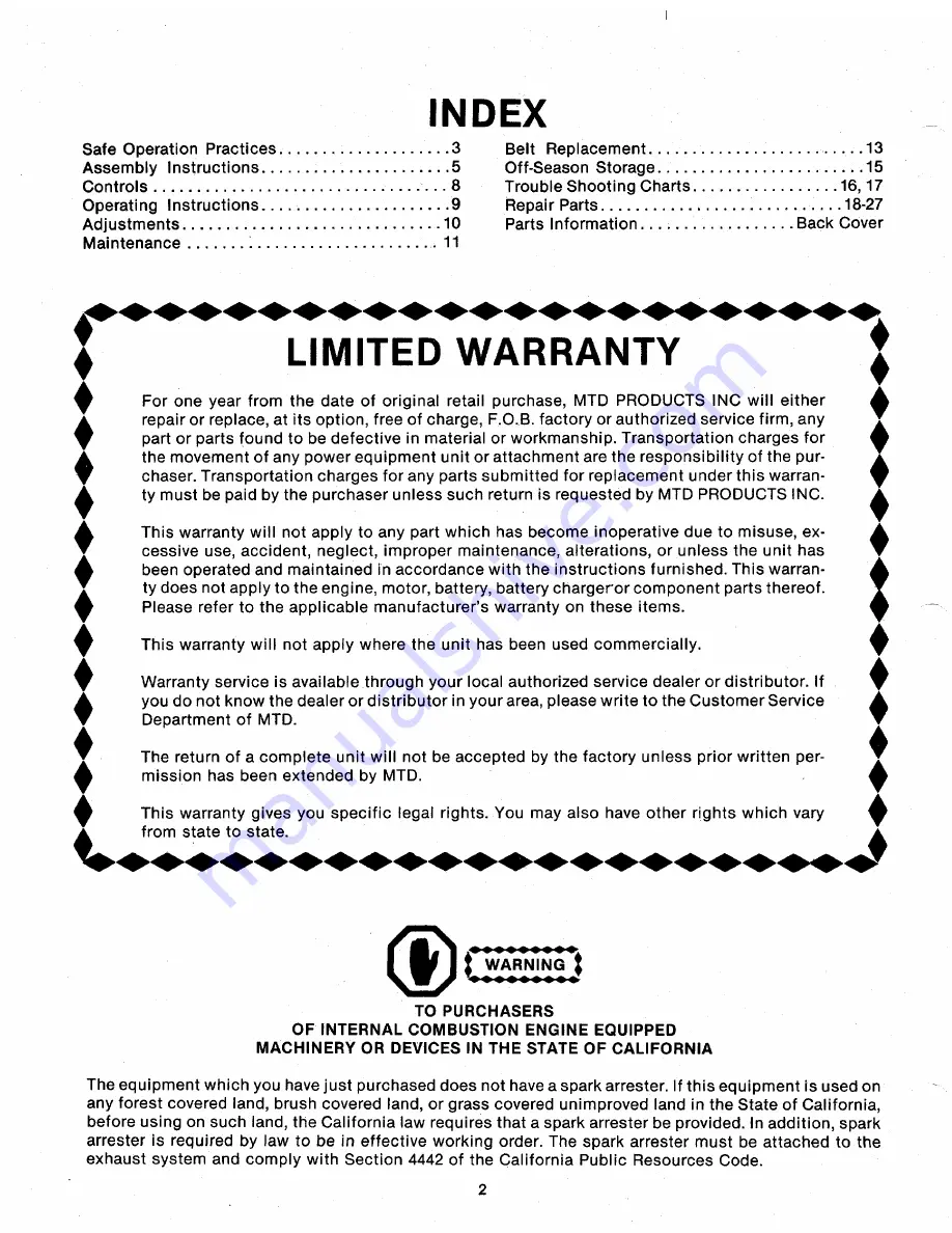 MTD 132-360A Owner'S Manual Download Page 2