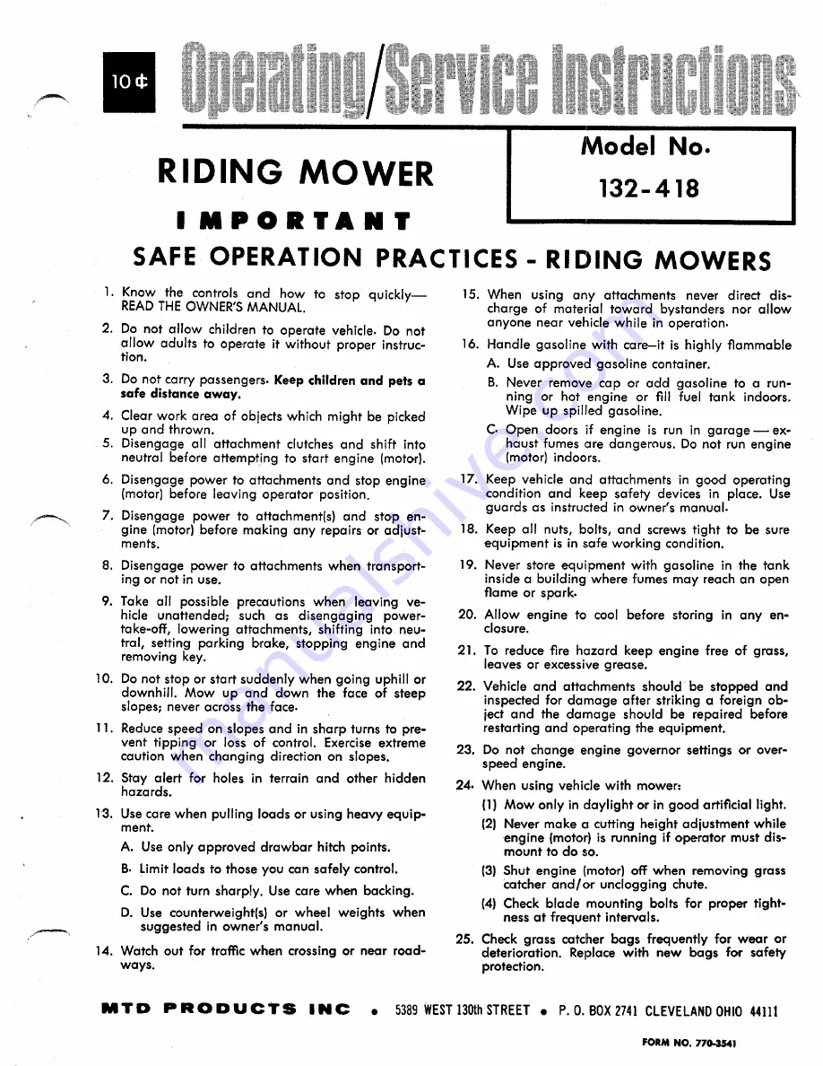 MTD 132-418 Скачать руководство пользователя страница 1