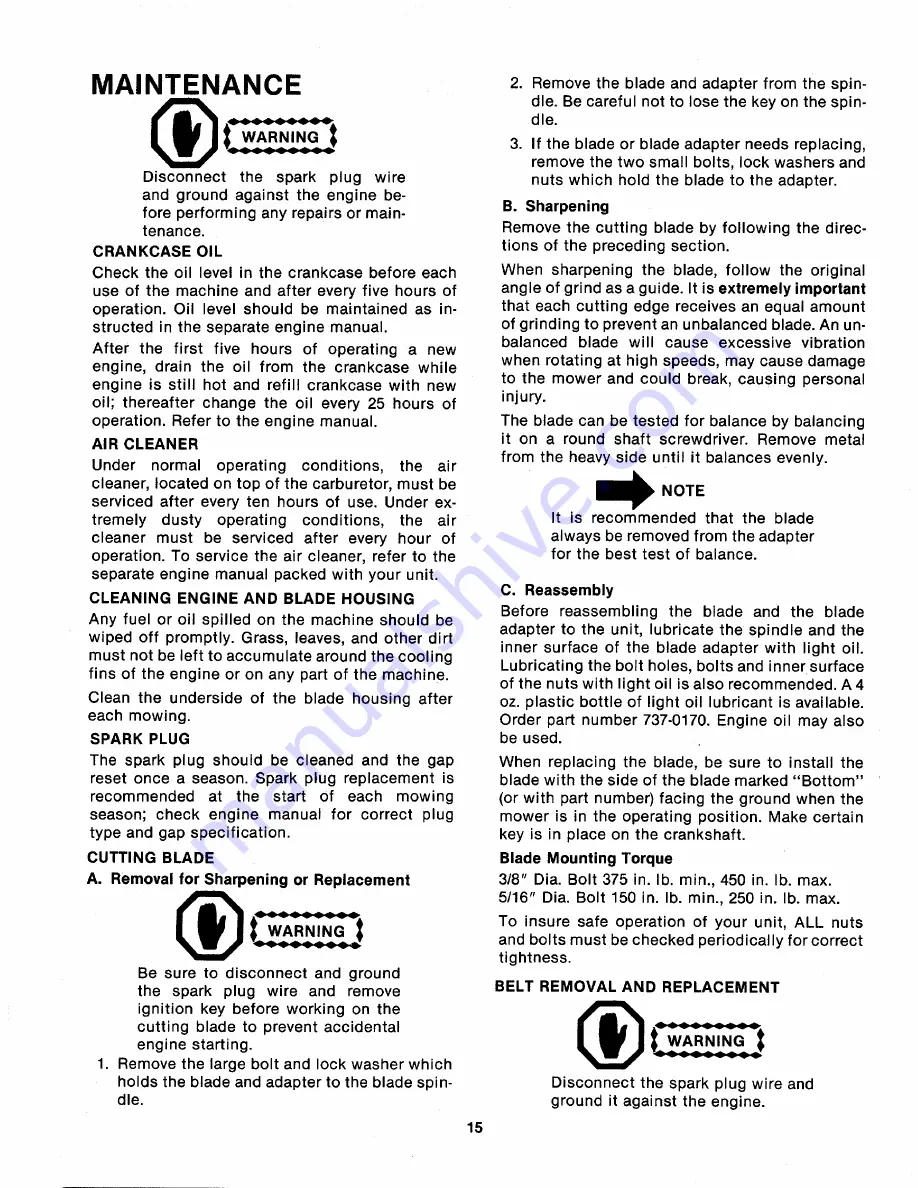 MTD 132-620A Owner'S Manual Download Page 15