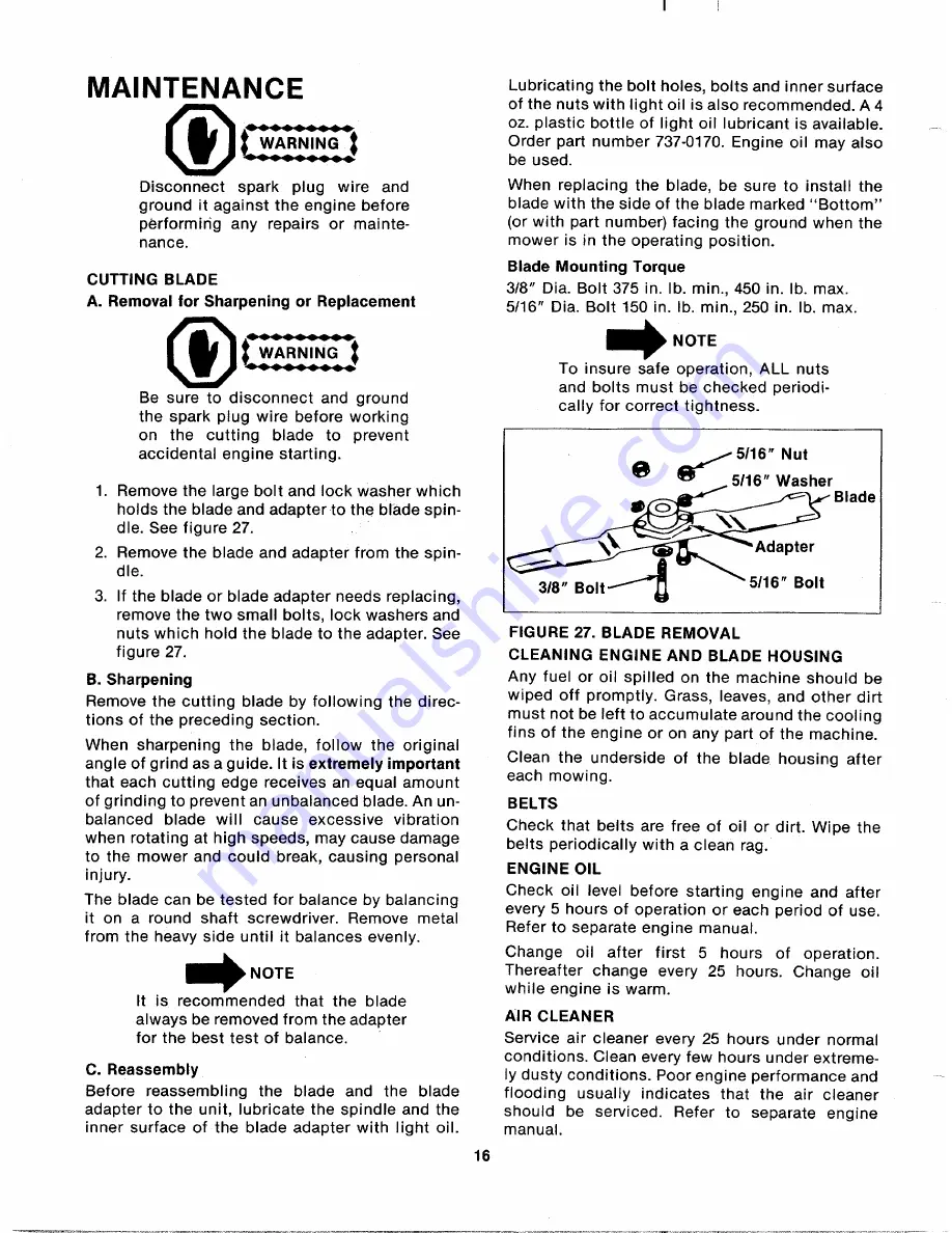 MTD 133-502A Owner'S Manual Download Page 16