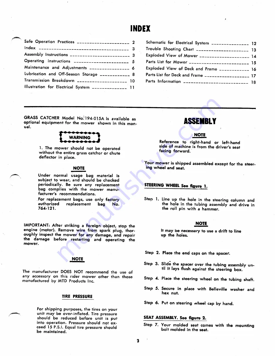 MTD 134-410A Owner'S Operating Service Instruction Manual Download Page 3