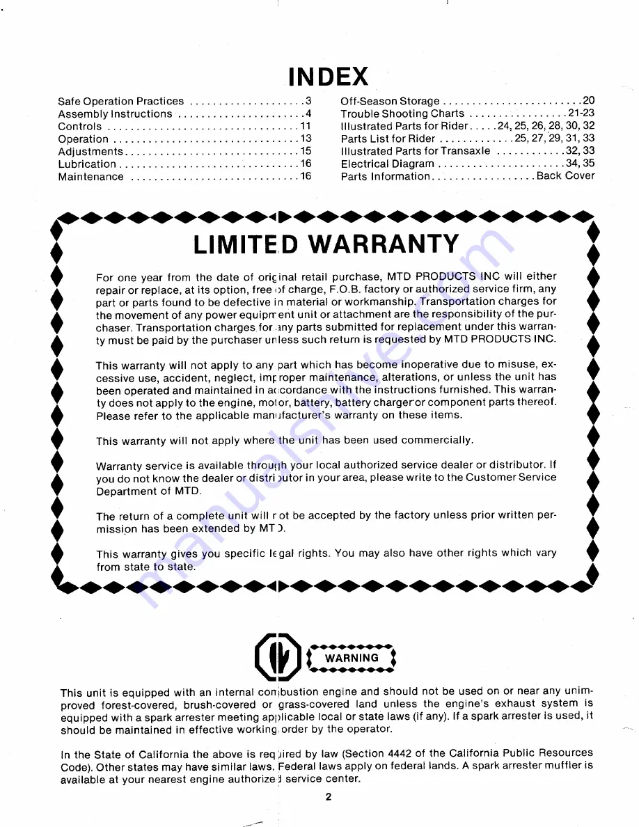 MTD 134-502-000 Owner'S Manual Download Page 2