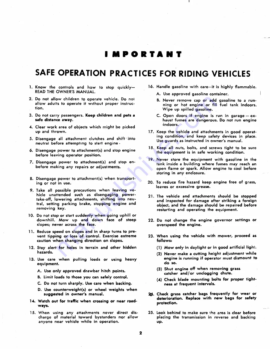 MTD 135-380A Owner'S Operating Service Instruction Manual Download Page 2