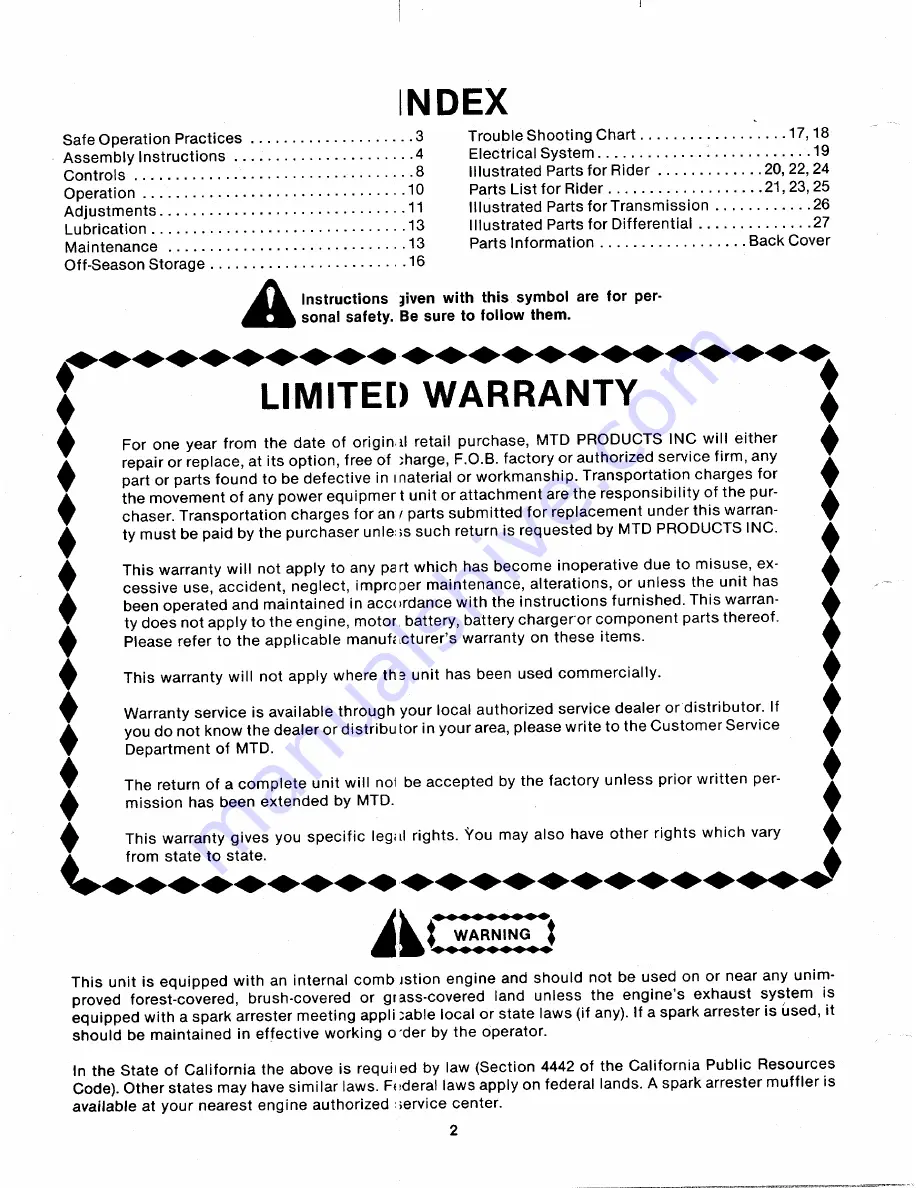 MTD 135-395-000 Owner'S Manual Download Page 2