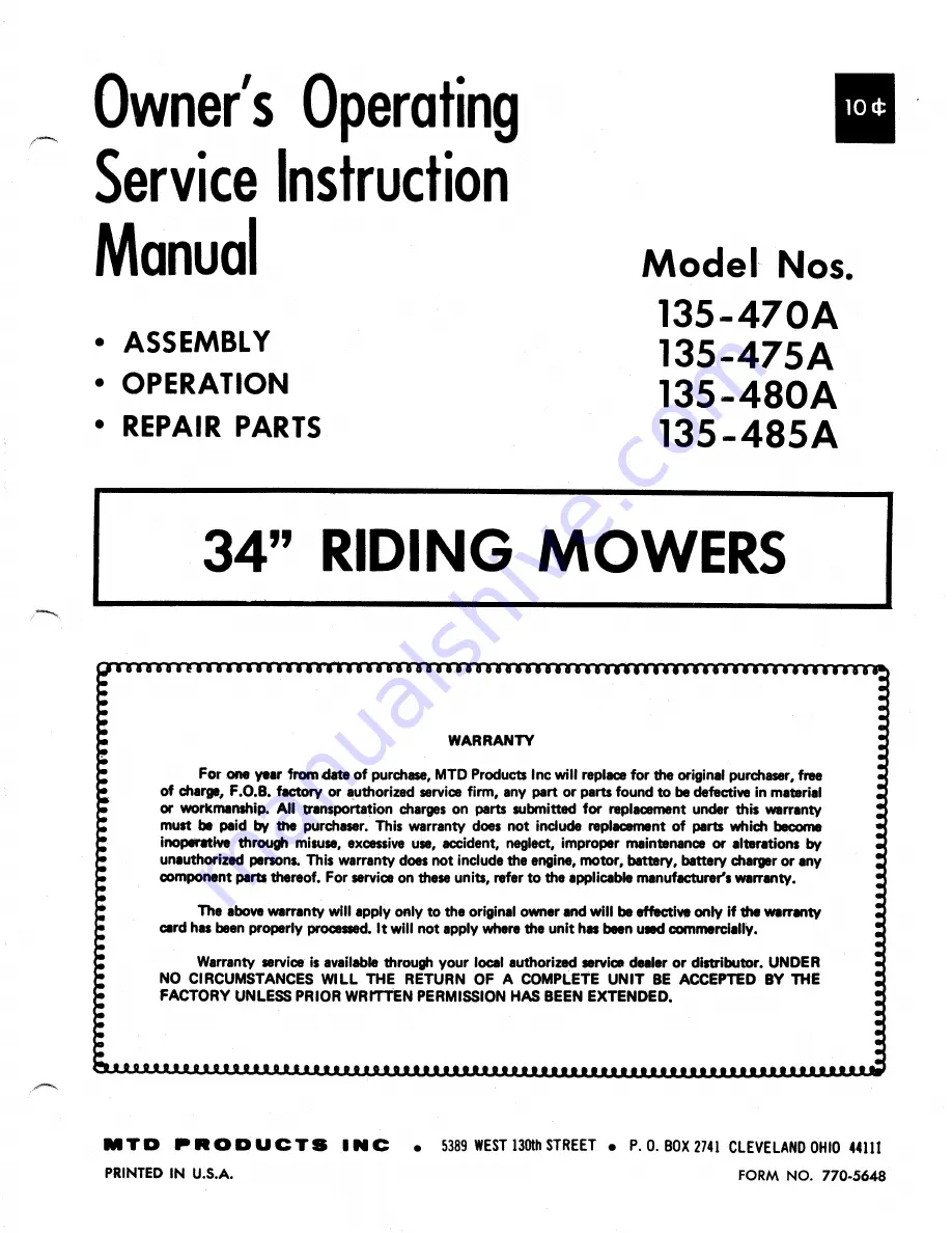MTD 135-470A Скачать руководство пользователя страница 1