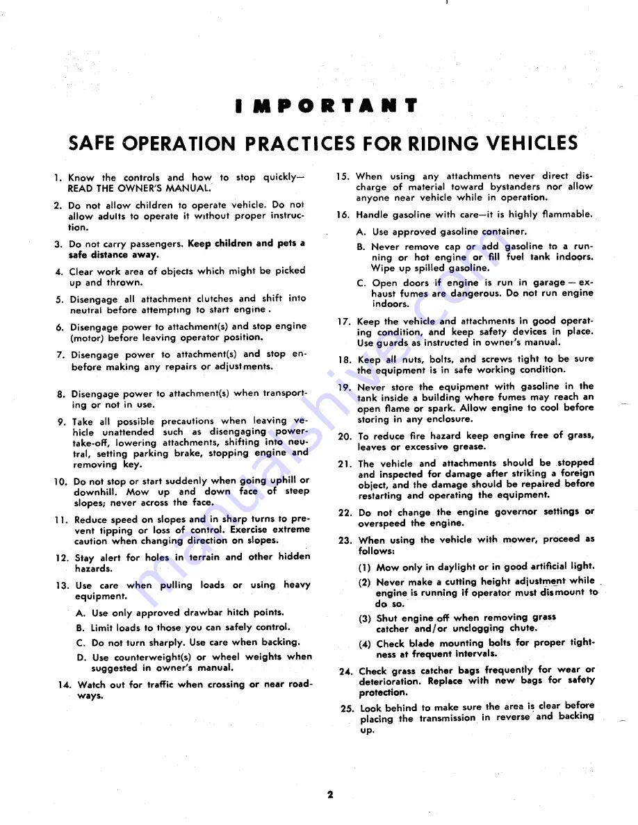 MTD 135-495A Owner'S Operating Service Instruction Manual Download Page 2