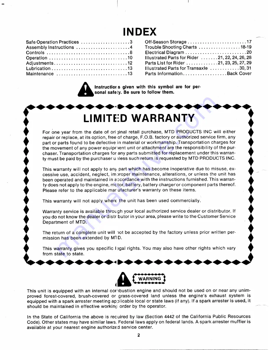 MTD 135-500-000 Owner'S Manual Download Page 2