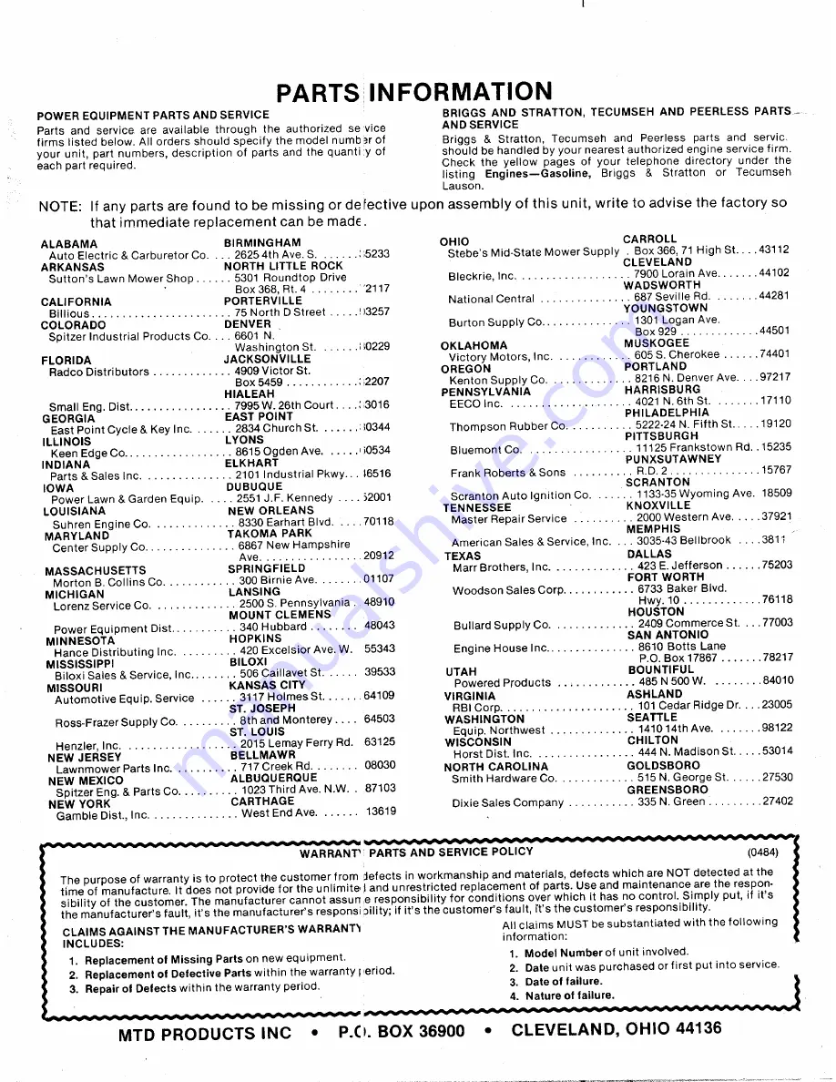 MTD 135-500-000 Owner'S Manual Download Page 32