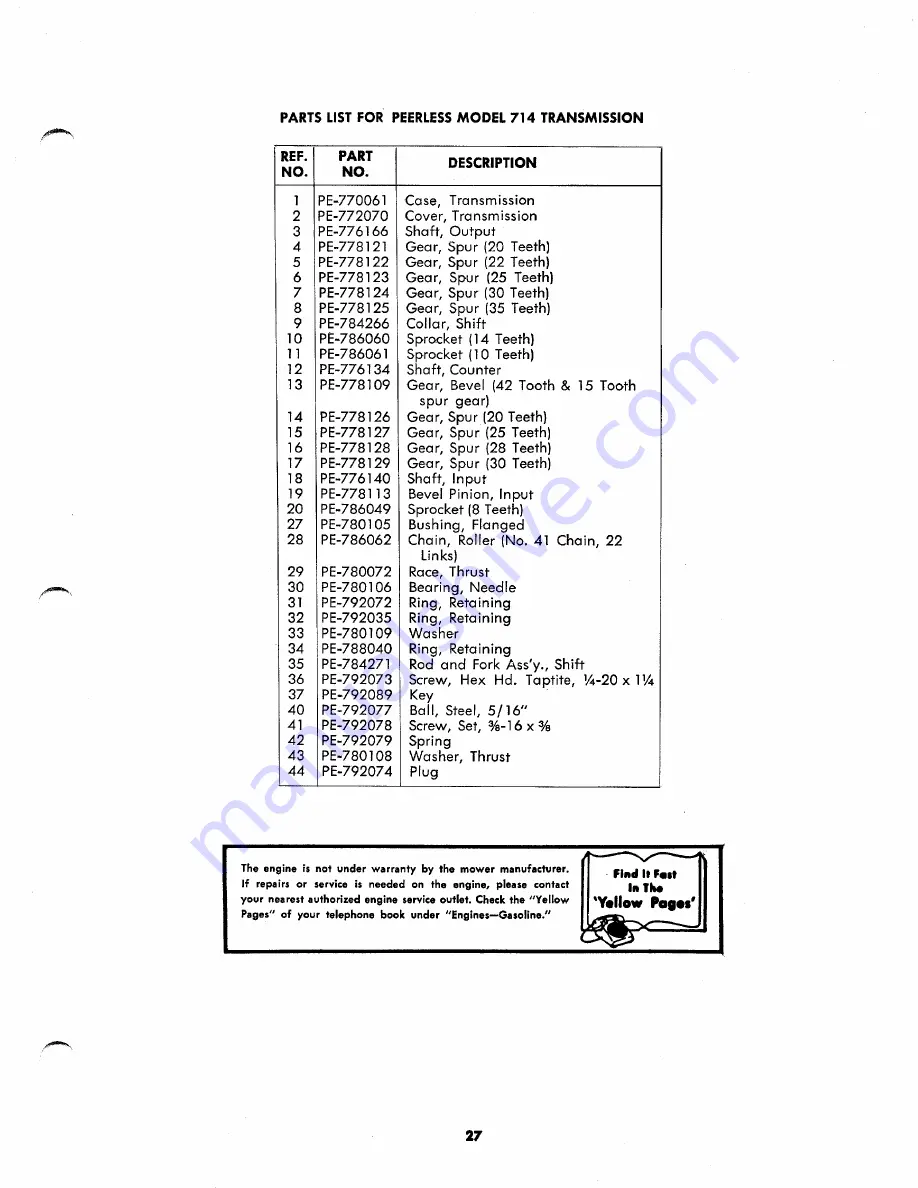 MTD 135-520A Owner'S Operating Service Instruction Manual Download Page 27