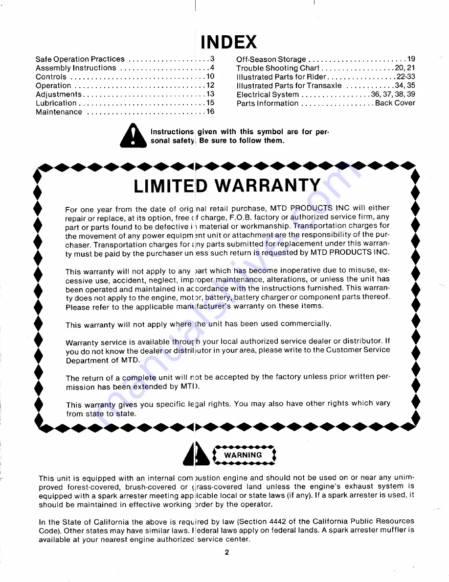 MTD 135-618-000 Owner'S Manual Download Page 2