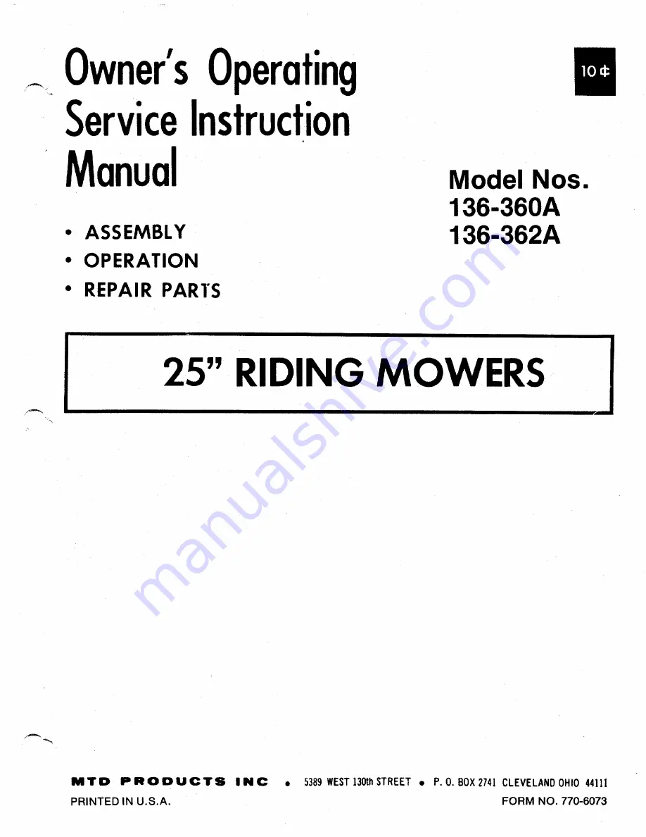 MTD 136-360A Скачать руководство пользователя страница 1