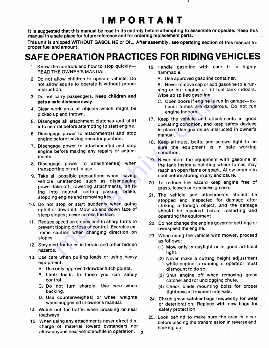 MTD 136-390A Owner'S Operating Service Instruction Manual Download Page 2