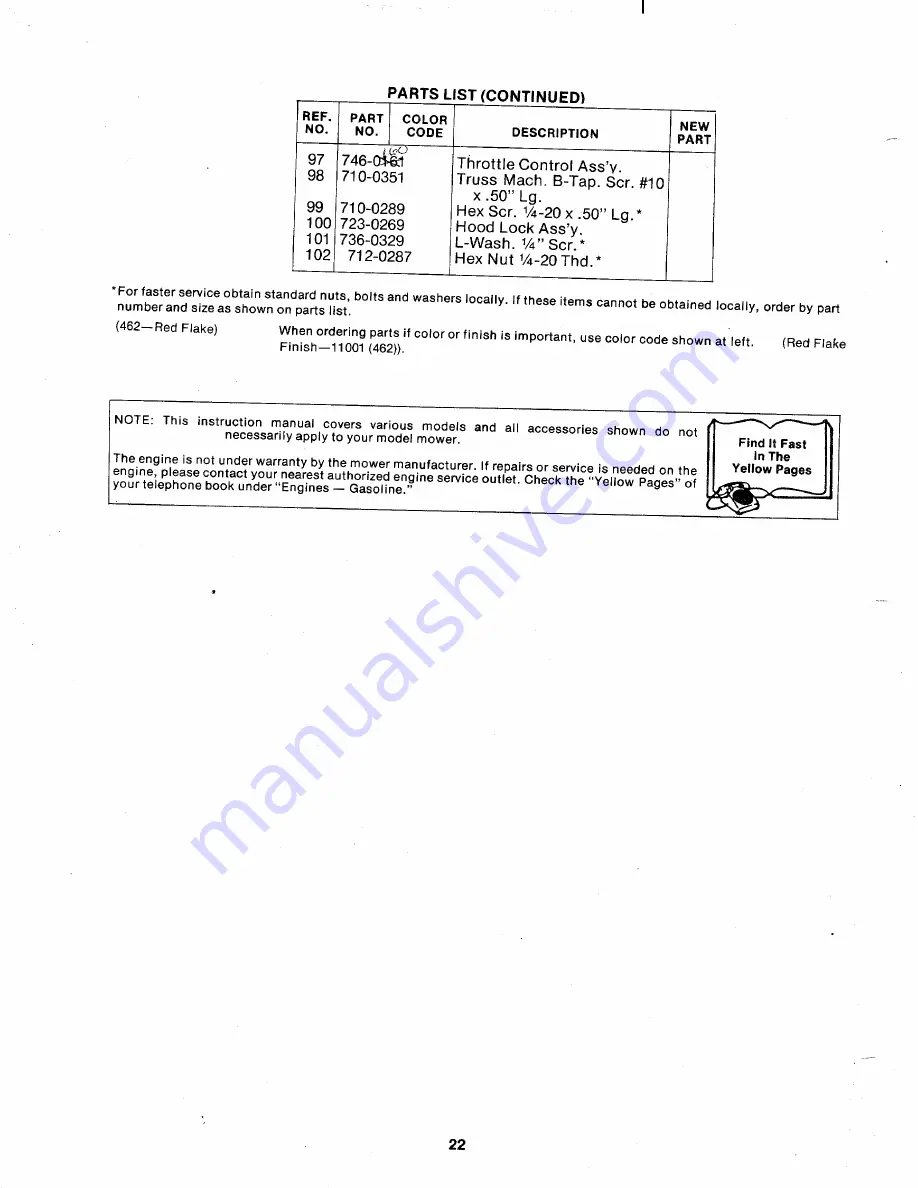 MTD 136-390A Owner'S Operating Service Instruction Manual Download Page 22