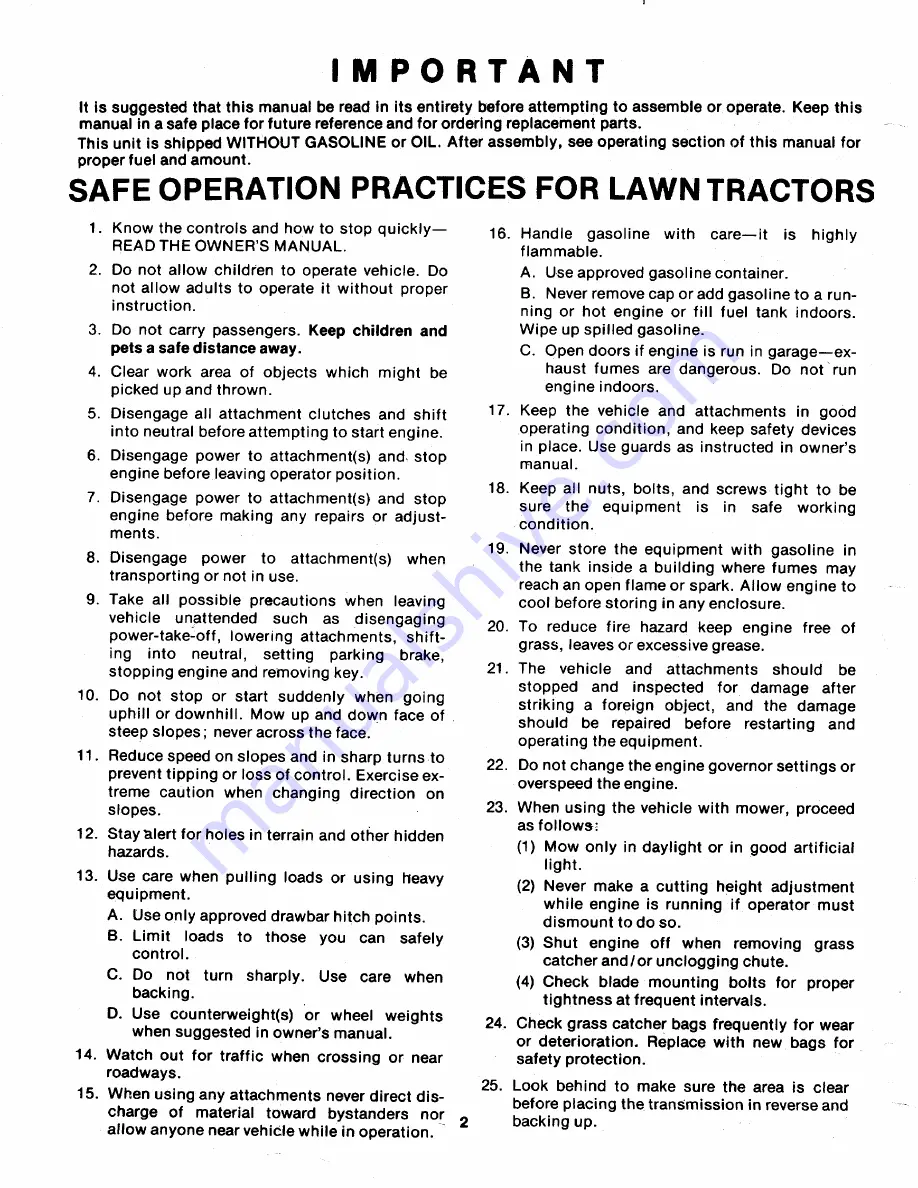 MTD 136-495A Owner'S Operating Service Instruction Manual Download Page 2