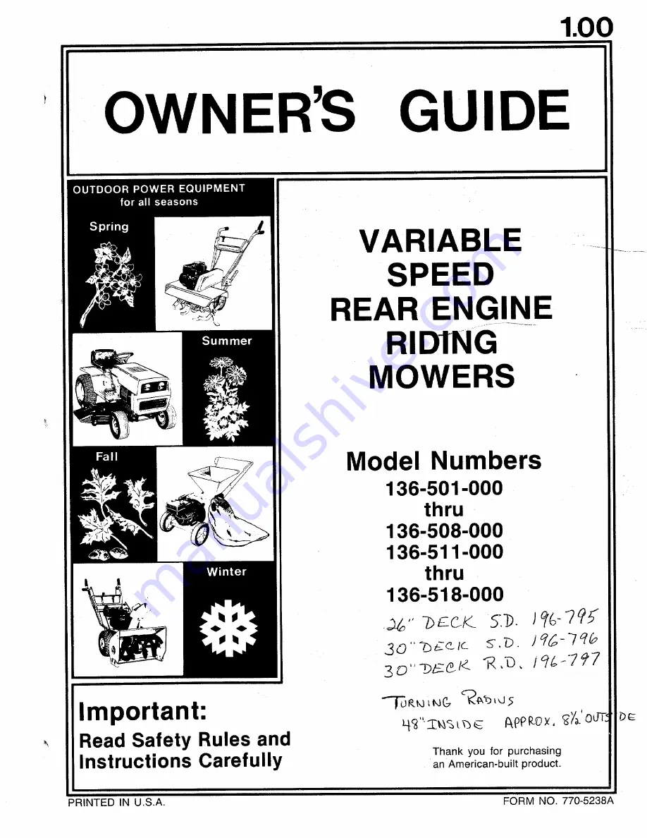 MTD 136-501-000 Owner'S Manual Download Page 1