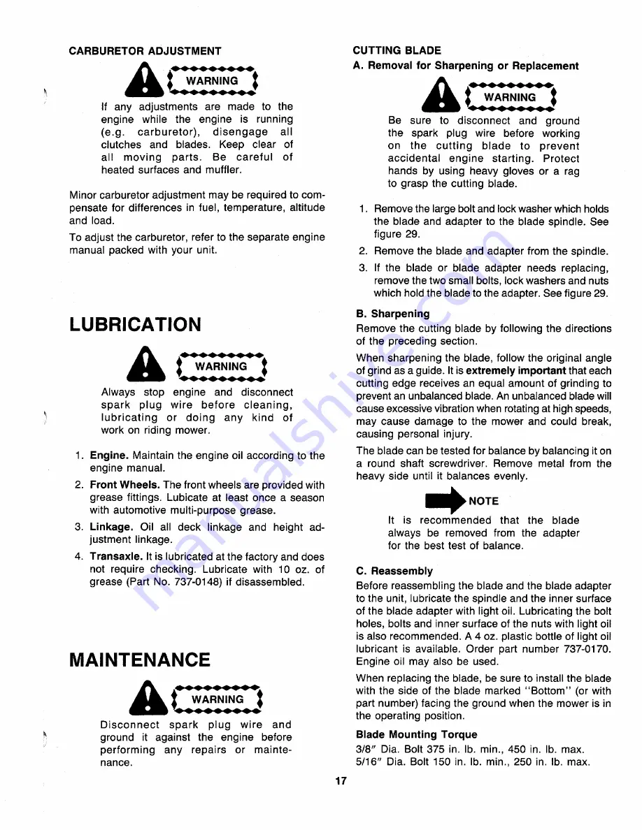 MTD 136-501-000 Owner'S Manual Download Page 17