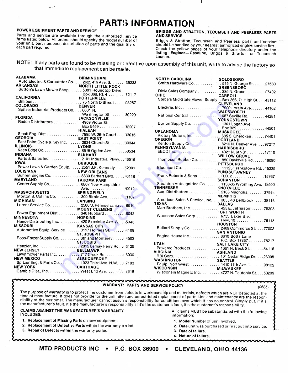 MTD 136-501-000 Owner'S Manual Download Page 36