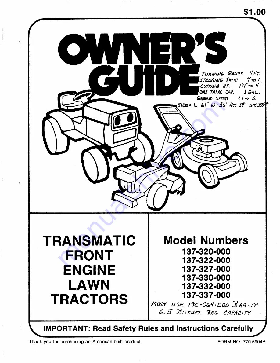 MTD 137-320-000 Owner'S Manual Download Page 1