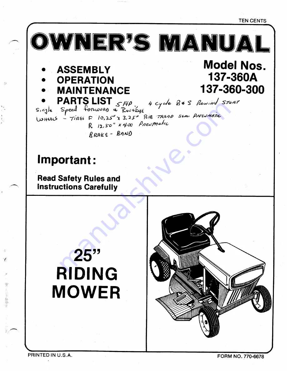 MTD 137-360-300 Owner'S Manual Download Page 1