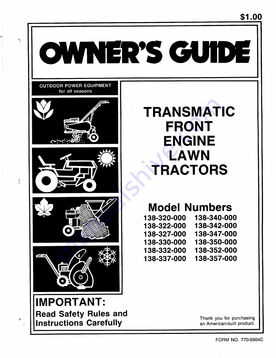 MTD 138-320-000 Owner'S Manual Download Page 1